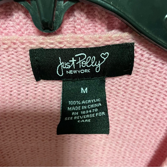 EUC Just Polly 60s Pink Daisy Flower Knit Button-up Oversized Cardigan Size M - Picture 3 of 3